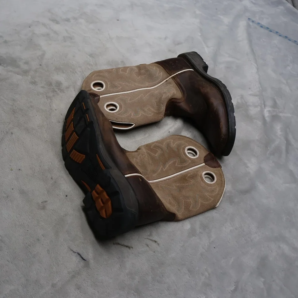 Ariat Kids 3.5 Workhog Western Boots Brown Leather Cowboy Square Toe Pull On